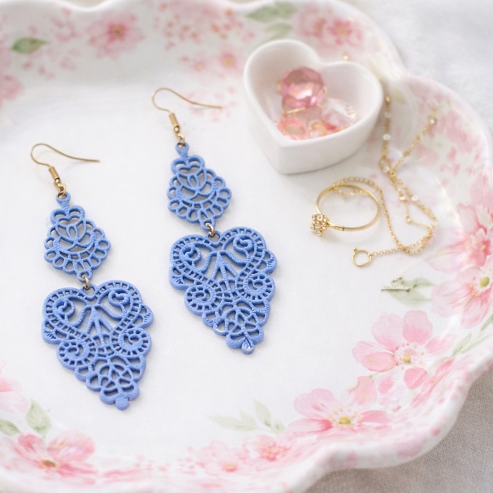 Periwinkle Blue Lacey Drop Lightweight Blue Filigree Earrings